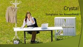  Presentation with meadow - Slide deck featuring young businesswoman in sunny meadow background and a  colored foreground
