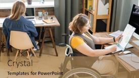  Presentation with paper making - Audience pleasing slide deck consisting of young-businesswoman-in-wheelchair-looking backdrop and a coral colored foreground