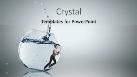  Presentation with blue crystal - PPT layouts consisting of young businesswoman inside of aquarium with crystal blue water background and a light gray colored foreground