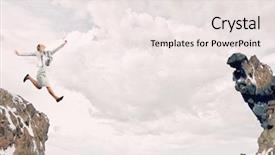  Presentation with gap - Audience pleasing slide deck consisting of young businesswoman jumping over gap backdrop and a  colored foreground