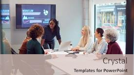  Presentation with women meeting - Presentation theme enhanced with young-businesswoman-leading-creative-meeting background and a soft green colored foreground