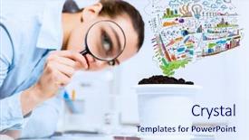  Presentation with sprout - Amazing presentation having data protection - young businesswoman looking at drawn backdrop and a sky blue colored foreground