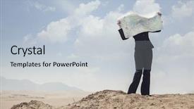  Presentation with terrain map - Audience pleasing PPT theme consisting of young businesswoman looking at map backdrop and a lemonade colored foreground