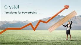  Presentation with measuring ingredient - Beautiful slide deck featuring measure goals - young businesswoman measuring something backdrop and a sky blue colored foreground