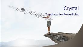  Presentation with rock - PPT theme featuring young businesswoman on rock edge background and a  colored foreground