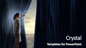  Presentation with curtain opening - Slide set consisting of young businesswoman opening stage curtain background and a black colored foreground