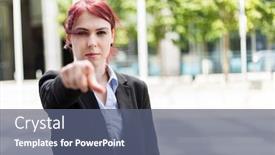  Presentation with recruitment - Amazing slide set having young businesswoman pointing the finger to the camera recruitment concept backdrop and a ocean colored foreground