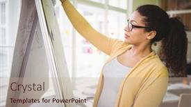  Presentation with creative - Theme featuring young-businesswoman-preparing-board background and a  colored foreground