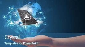  Presentation with cloud technology - Audience pleasing theme consisting of young businesswoman presenting cloud technology in her hand backdrop and a ocean colored foreground