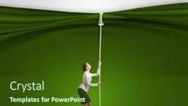  Presentation with curtain - Slide set with young businesswoman pulling curtain with rope place for text background and a tawny brown colored foreground