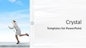  Presentation with running - PPT theme consisting of young businesswoman running and pulling background and a  colored foreground
