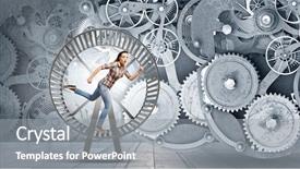  Presentation with ferrish wheel - Cool new slide deck with young businesswoman running in wheel backdrop and a gray colored foreground