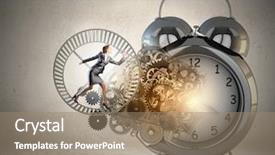  Presentation with gears - Audience pleasing slide set consisting of young businesswoman running in wheel backdrop and a  colored foreground