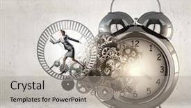  Presentation with mechanic gears - Cool new PPT theme with young businesswoman running in wheel backdrop and a light gray colored foreground