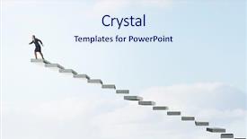  Presentation with running - Colorful presentation enhanced with young businesswoman running up staircase representing success concept backdrop and a sky blue colored foreground