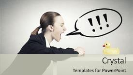  Presentation with rubber duck - Presentation design with young businesswoman screaming on yellow rubber duck toy background and a soft green colored foreground