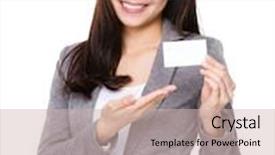  Presentation with name - Presentation with young businesswoman show with name card background and a soft green colored foreground