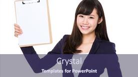  Presentation with show - Cool new theme with young businesswoman show with the clipboard backdrop and a violet colored foreground