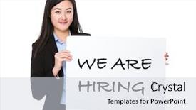  Presentation with hiring - Slide set consisting of young businesswoman showing a board background and a sky blue colored foreground