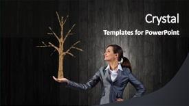  Presentation with money tree - Amazing PPT theme having young businesswoman showing money tree in her hand backdrop and a dark gray colored foreground
