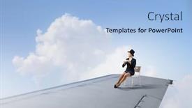  Presentation with airplane - Cool new theme with young-businesswoman-sitting-on-edge backdrop and a light blue colored foreground