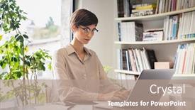  Presentation with entrepreneur - PPT layouts featuring young-businesswoman-sitting background and a coral colored foreground
