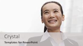  Presentation with young business woman smile show - Slide deck enhanced with young-businesswoman-smiling-and-looking and a  colored foreground