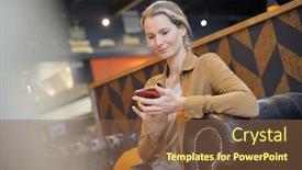  Presentation with cafeteria - Beautiful PPT theme featuring young-businesswoman-smiling backdrop and a tawny brown colored foreground