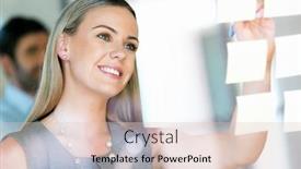  Presentation with notes about internal audit - Colorful slides enhanced with young-businesswoman-standing-and-looking backdrop and a lemonade colored foreground