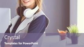  Presentation with front office - Theme featuring young-businesswoman-standing-in-front background and a gray colored foreground