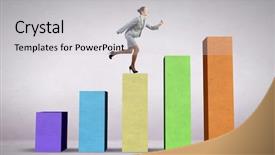  Presentation with stepping - Presentation theme featuring young businesswoman stepping up on chart bar background and a light gray colored foreground