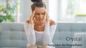  Presentation with head ache - PPT layouts with young-businesswoman-studying-online-watching background and a light gray colored foreground