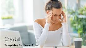  Presentation with head ache - Slide deck enhanced with young-businesswoman-studying-online-watching background and a light gray colored foreground