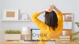  Presentation with podcast - Presentation theme enhanced with young-businesswoman-studying-online-watching background and a yellow colored foreground