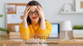  Presentation with head ache - Audience pleasing slide set consisting of young-businesswoman-studying-online-watching backdrop and a coral colored foreground