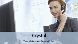  Presentation with sitting posture and computer ergonomics - Slides enhanced with young businesswoman talking on mobilephone background and a  colored foreground