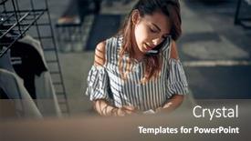  Presentation with front office - Presentation theme having young-businesswoman-talking-on-phone background and a  colored foreground