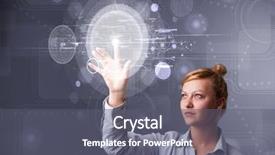  Presentation with high technology - Cool new PPT layouts with young businesswoman touching abstract high backdrop and a gray colored foreground