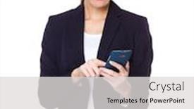  Presentation with mobile use - Amazing PPT theme having young-businesswoman-use-of-mobile backdrop and a light gray colored foreground