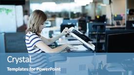  Presentation with inca machu picchu peru view - Colorful presentation design enhanced with young businesswoman using copy machine backdrop and a teal colored foreground