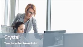  Presentation with rfid phone pay nfc - Slide set with young businesswoman using landline phone background and a mint green colored foreground