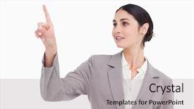 Presentation with touch screen accessible for disable students - Amazing PPT layouts having young businesswoman using touch screen backdrop and a  colored foreground