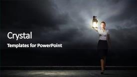  Presentation with lantern - Slides consisting of young businesswoman walking in darkness with lantern in hand background and a dark gray colored foreground