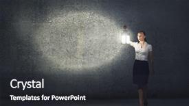  Presentation with lantern - PPT theme having young businesswoman walking in darkness with lantern in hand background and a dark gray colored foreground