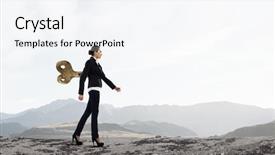  Presentation with wind - Colorful presentation theme enhanced with young businesswoman walking with wind backdrop and a  colored foreground