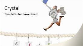  Presentation with walking young wild jaguar - Amazing theme having young businesswoman walking with wind backdrop and a white colored foreground