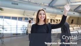  Presentation with goodbye - Theme having young-businesswoman-waving-goodbye background and a tawny brown colored foreground
