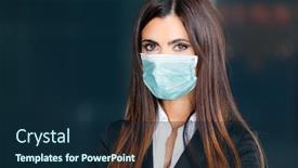  Presentation with coronavirus - Presentation theme enhanced with young-businesswoman-wearing-a-mask background and a navy blue colored foreground