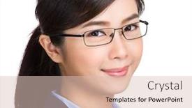  Presentation with glasses - Beautiful slide deck featuring young businesswoman wearing glasses backdrop and a lemonade colored foreground