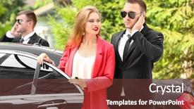  Presentation with outdoors - Beautiful slides featuring young businesswoman with bodyguards near backdrop and a tawny brown colored foreground